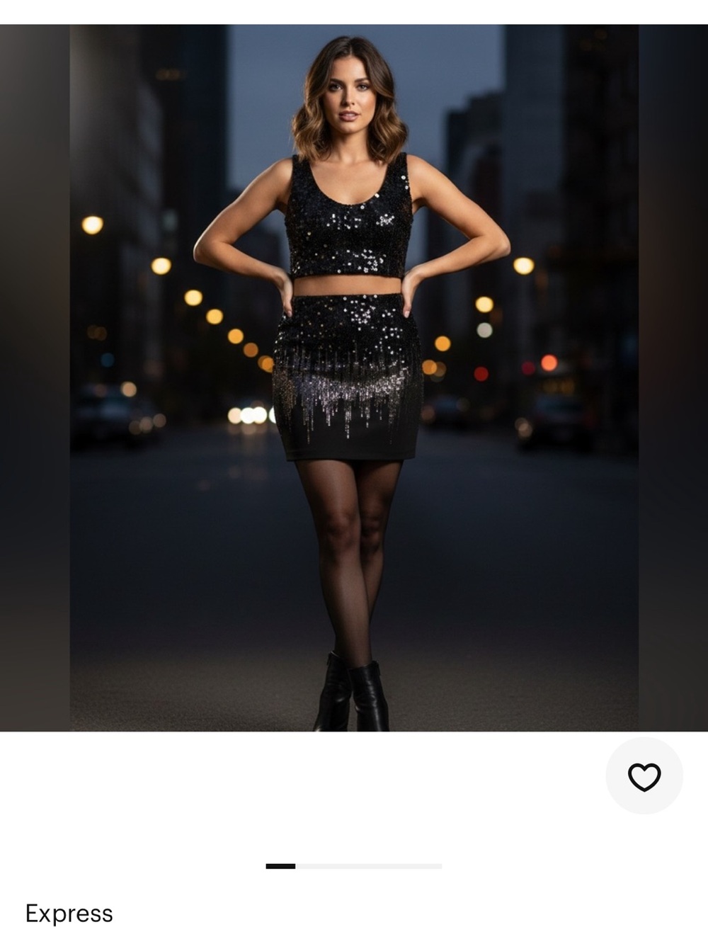 Express Black Sequin Fringe Mini Skirt with Silver Accents
